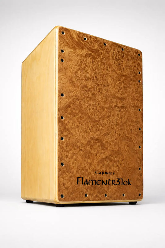 Cajon Flamenco Profesional Tapa de Raíz de Nogal Flamentr3lok